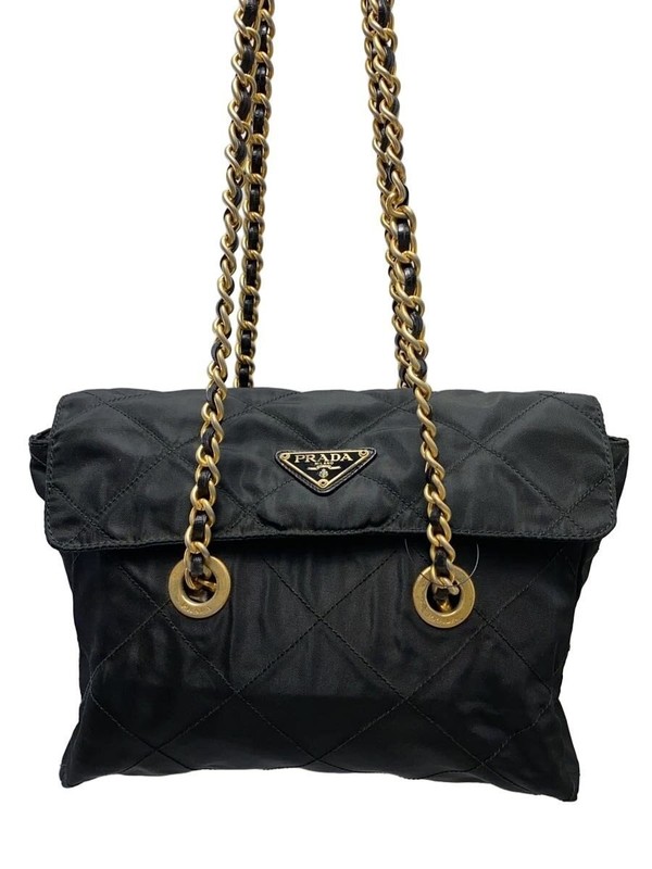 PRADA Black Nylon Shoulder Bag Metal Hardware Peeling Rust Used