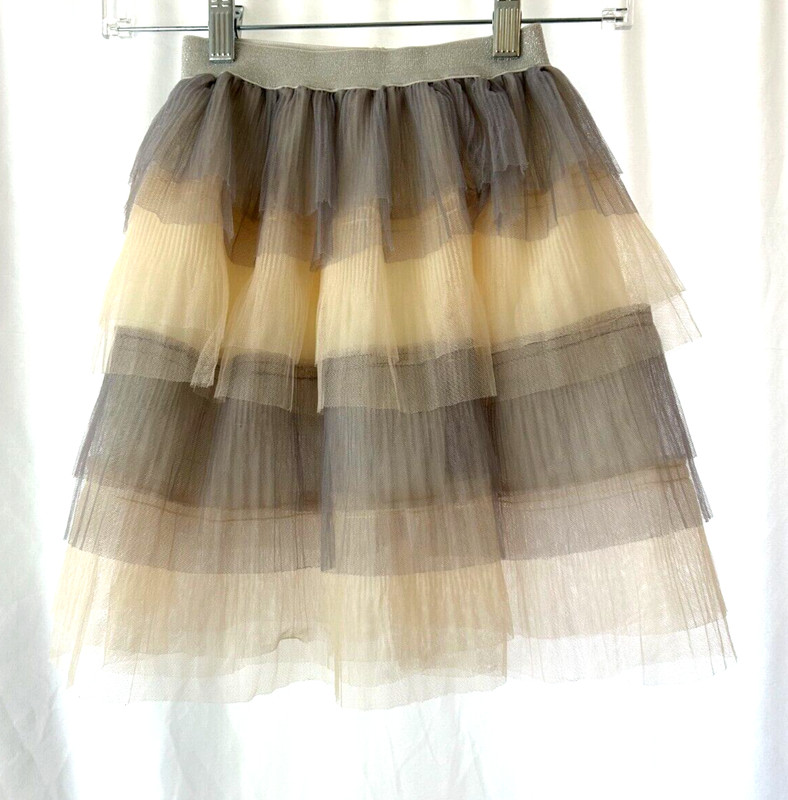 Dm.J Tutu Dress Up, Glitter Elastic Waist, Gray/Ivory 8 Net Layers Girl’s Sz 5/6
