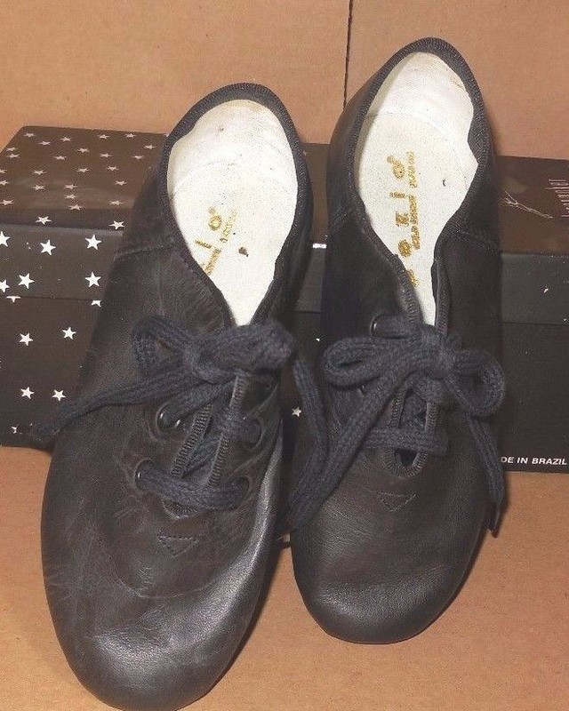 NEW BOX CAPEZIO All Leather CG02 Black Jazz Shoes Child sizes Lace up oxford