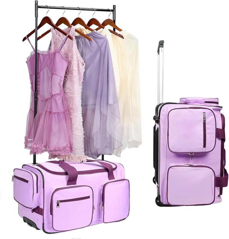 Dance Bag with Garment Rack 23’’ Dance Costumes Duffle Bag with Wheels (Purple)