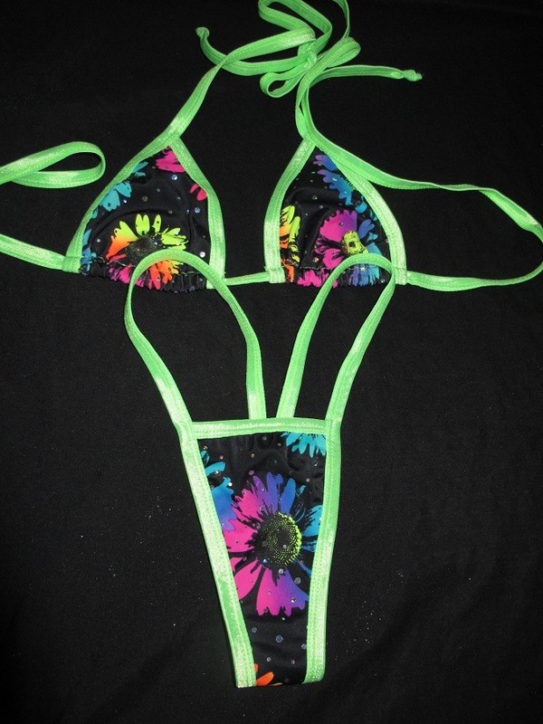 Multicolor Sunflower Exotic Dancewear Stripper Pull On Thong Bikini Exoticwear