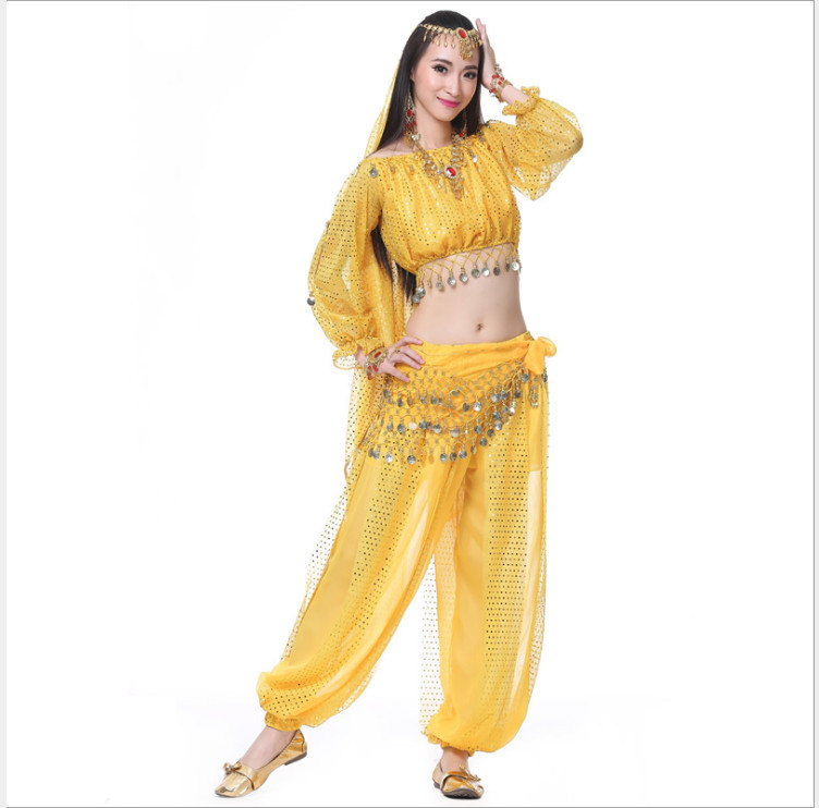 Sequin Blouse+Belt+Sequin Lantern Pants 3pcs set Belly Dance Costumes Dancewear