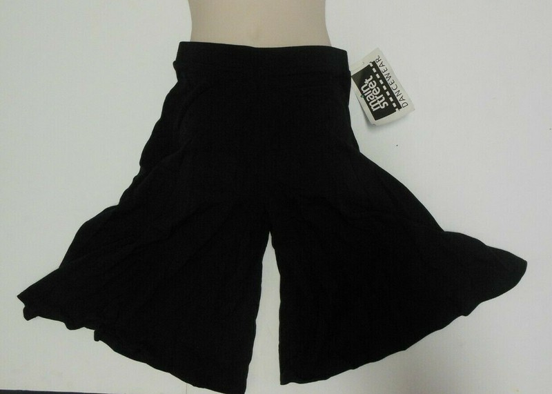 Wide leg crop pants Gaucho length Black Viscose child sizes Dance Comfy Coverup