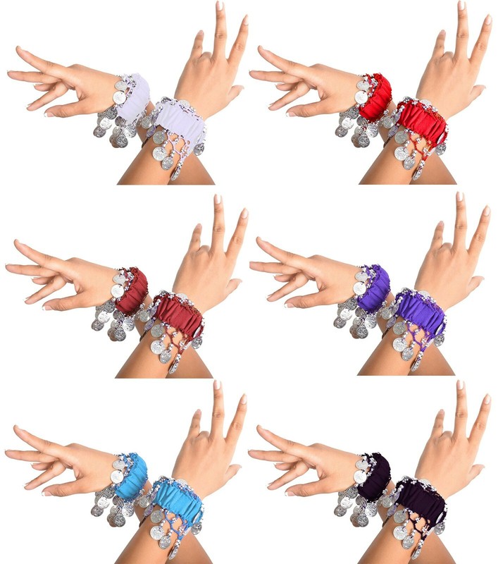 Belly Dancing Hand cuff Bracelets Bands with Silver Coins Wholesale Mix color