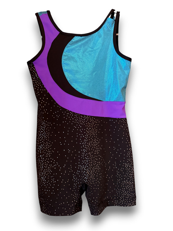 Danskin Now Girls Gymnastics Dance Leotard MEDIUM 7-8 Black Blue Purple