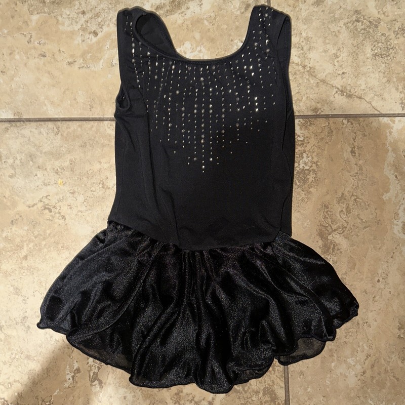 More Than Magic Girls Size Small 6 6X Leotard Tank with Skirt Black Rhinestones