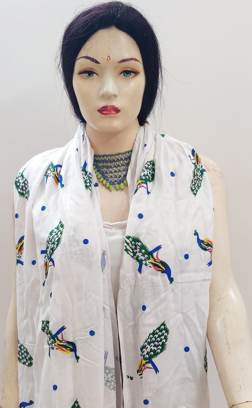 Bellydance Cotton Reyon Blend Table Print Women Dupatta with Tassels Veil Scarf