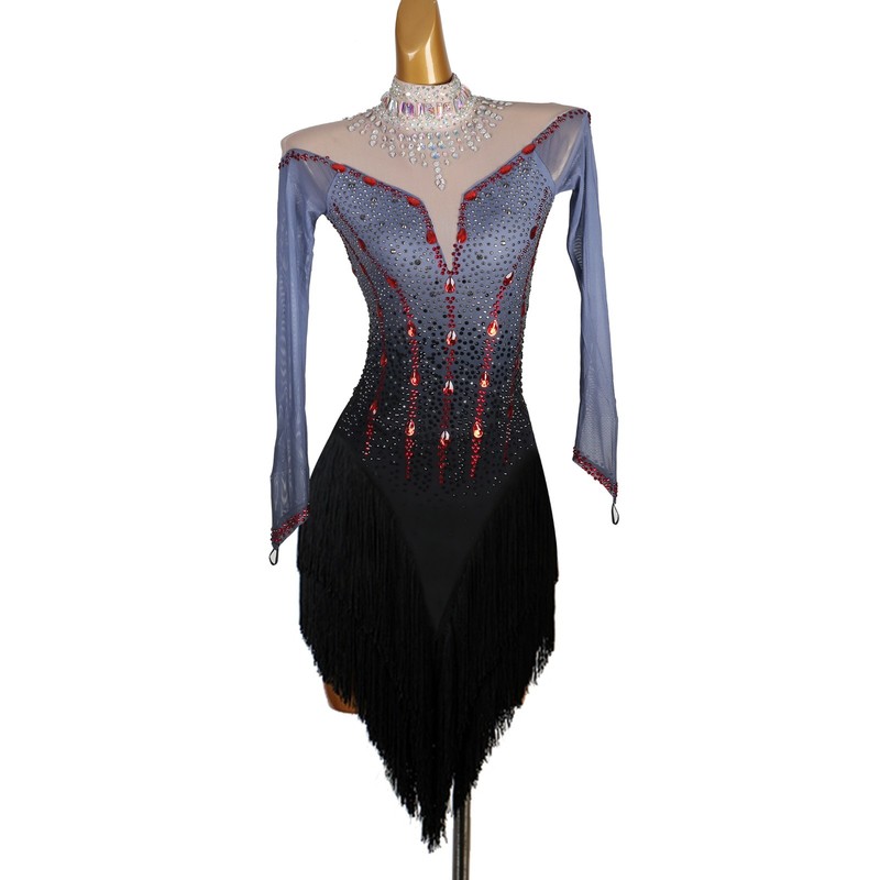 Latin Dance Dress Salsa Tango Cha cha Ballroom Rhinestone Competition Dress F976