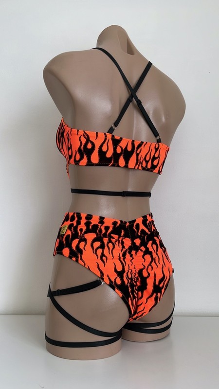Schminke 🔥 Fire flames Baby Evils mesh dance set Pole wear high leg neon UV gallery