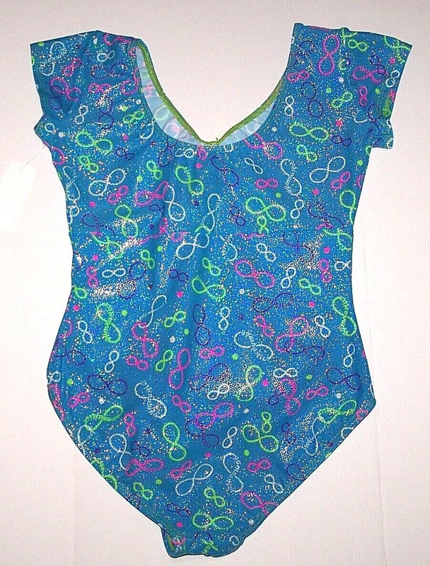 Motionwear Leotard Bodysuit SS Gymnastics Teal Print Hologram Mystique New Women gallery