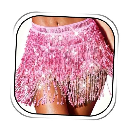 Sparkly Sequin Mermaid Skirt Rave Fringe Skirts New Year Eve One Size Pink