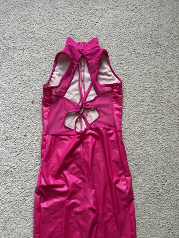 Weissman Pink Sleeveless Full Length Dance Unitard Mesh Insets Open Back gallery