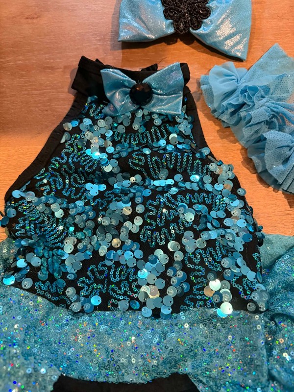 A Wish Come True Turquoise Sequin Tutu Dance Costume Set – Black Halter Top + Sp