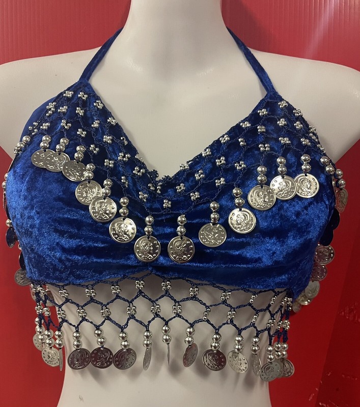 Belly Dancing Silver Coins Bra Wrap Royal BLUE Brand New