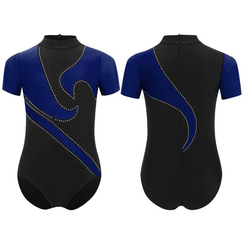 Kids Boys Bodysuit Shiny Leotard Rhinestone Jumpsuit Gymnastics Practice Dance