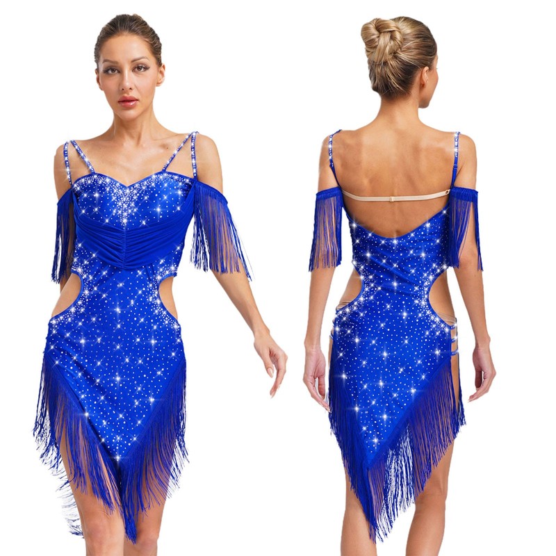 Women Dancewear Party Skirts Performance Dress Music Costume Wear Shiny Salsa