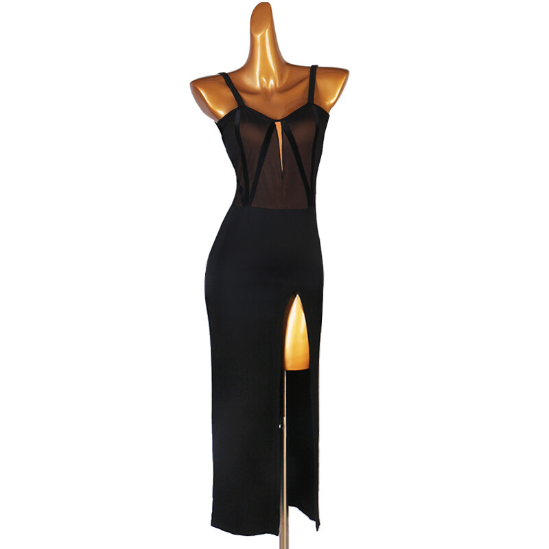 NEW Latin Ballroom Dance Dress Modern Salsa Waltz Standard Long Dress#F617 Black