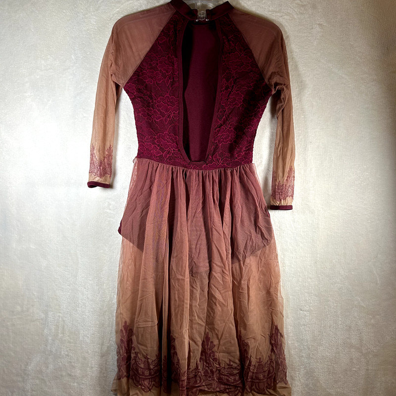 Curtain Call Adult Medium Dance Costume Burgundy Lace Dress Elegant Contemporary gallery