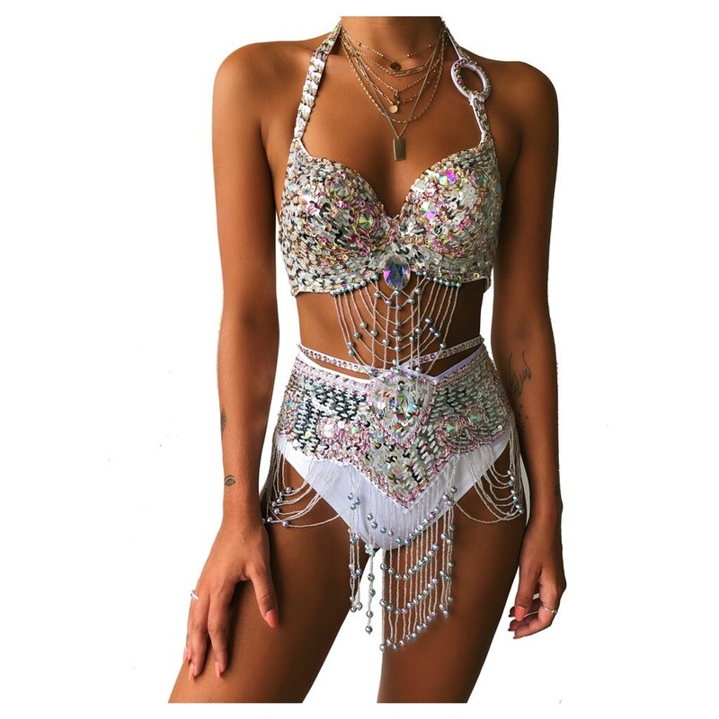 New Belly Dance 2 pics Costume Bra+ Belt Set Outfit Carnival Dress Dance Costume