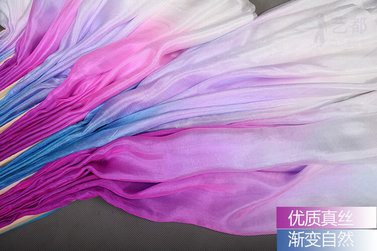 2Pcs Double Side Rose Red Lake Blue Belly Dance Silk Bamboo Long Flutter Fan gallery