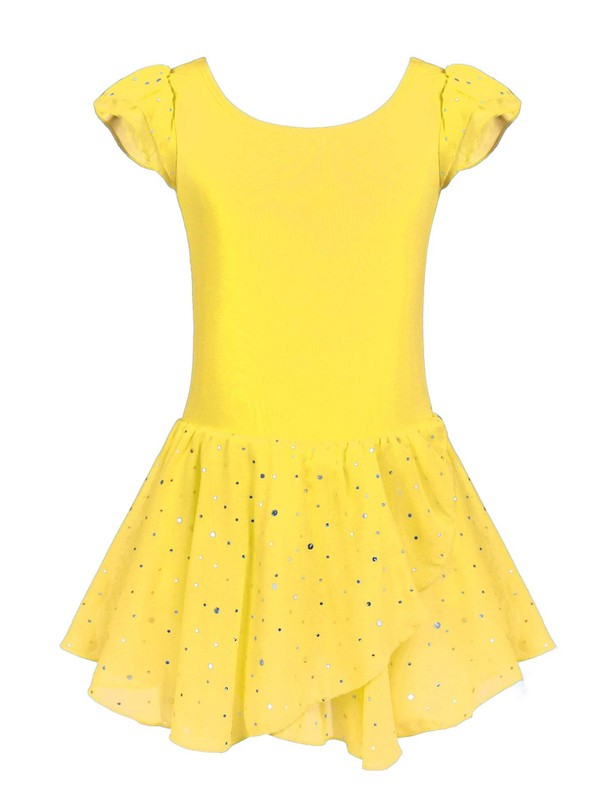 Girls Ruffle Sleeve Ballet Dance Dress Tutu Skirted Leotard(YELLOW 6-7Y)