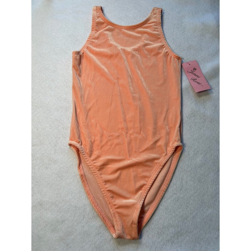 Jenni Rose Girls Peach Velvet Leotard Sleeveless Dance Gymnastics 14-16