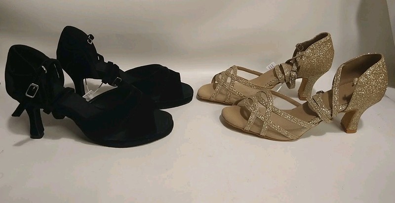 2 Pairs Women’s US Size 9.5 Ballroom Latin Dance Shoes Open Toe High Heels Black