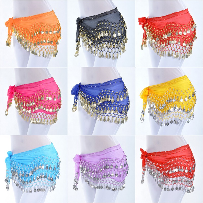 Womens Belly Dance Hip Skirt Scarf Wrap Belt Hipscarf For Gold/Silver Coins US