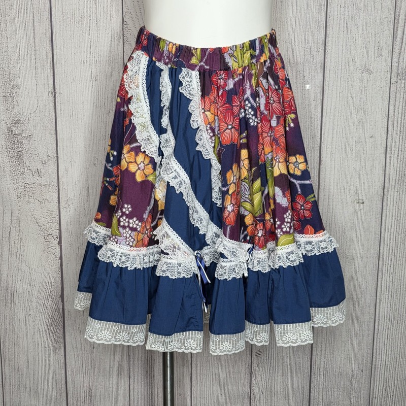 VTG Fun & Fancy Originals Floral Square Dance Skirt Lace Prairie Western, Small