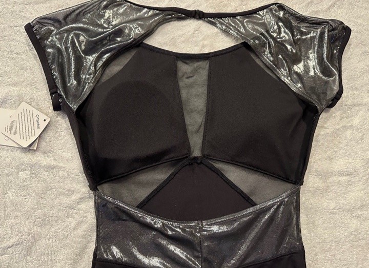 NWT CAPEZIO Lunar Cap Sleeve Black Leotard with Mesh 11550W Adult Medium gallery