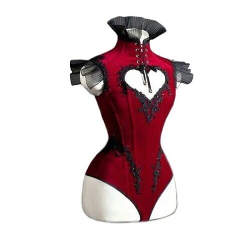 Gogo CostumeJazz Dance Stage Performance Wear Red Cutout Love Strap Bodysuit