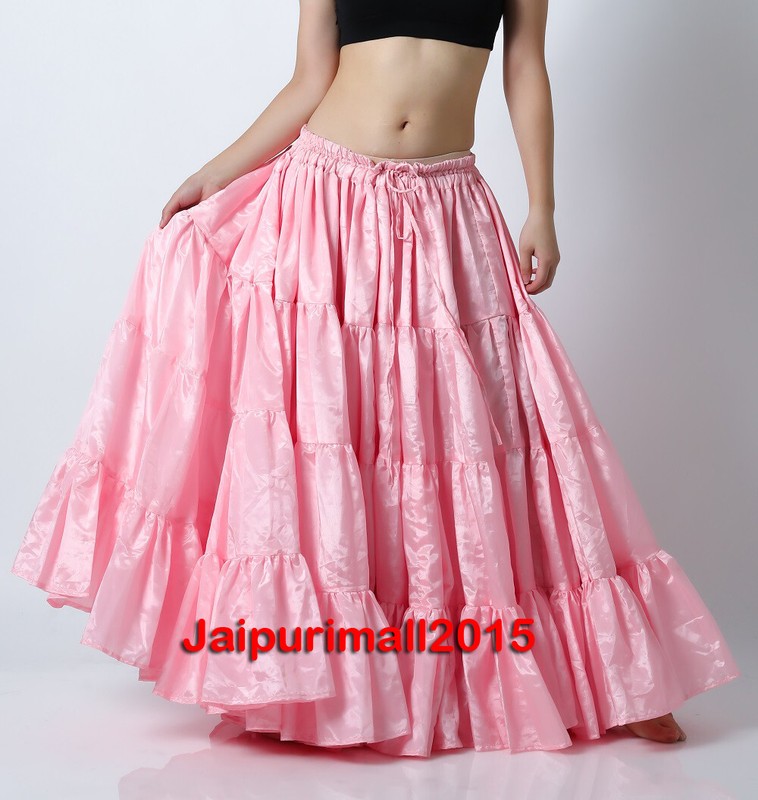 Pink Satin 25 Yard Skirt 4 Tiered Tribal Belly Dance Gypsy Flamenco Renaissance