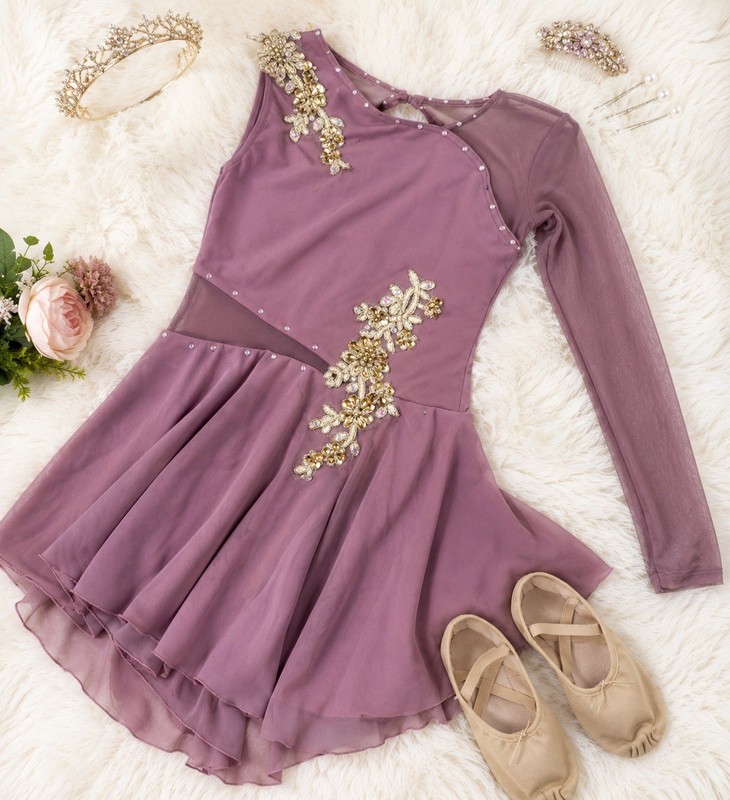Weissman IC Dusty Rose Lyrical Dance Costume Gold Floral Applique Contemporary