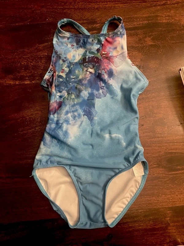 Balera Leotard Intermediate Child girls 7/8 Teal Floral Print Dance Gymnastics