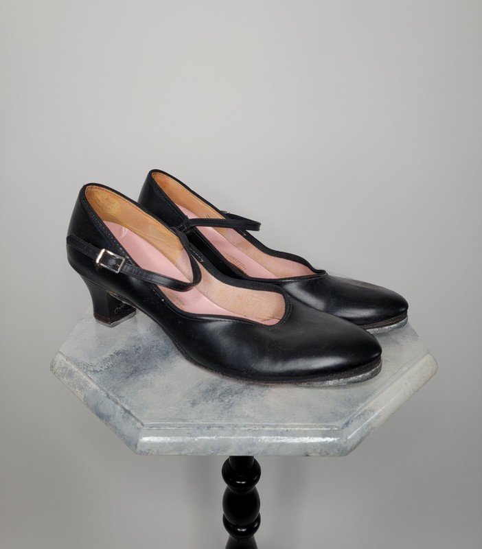 Vintage Capezio Tele Tone Tap Black Leather Tap Shoes Buckle Strap