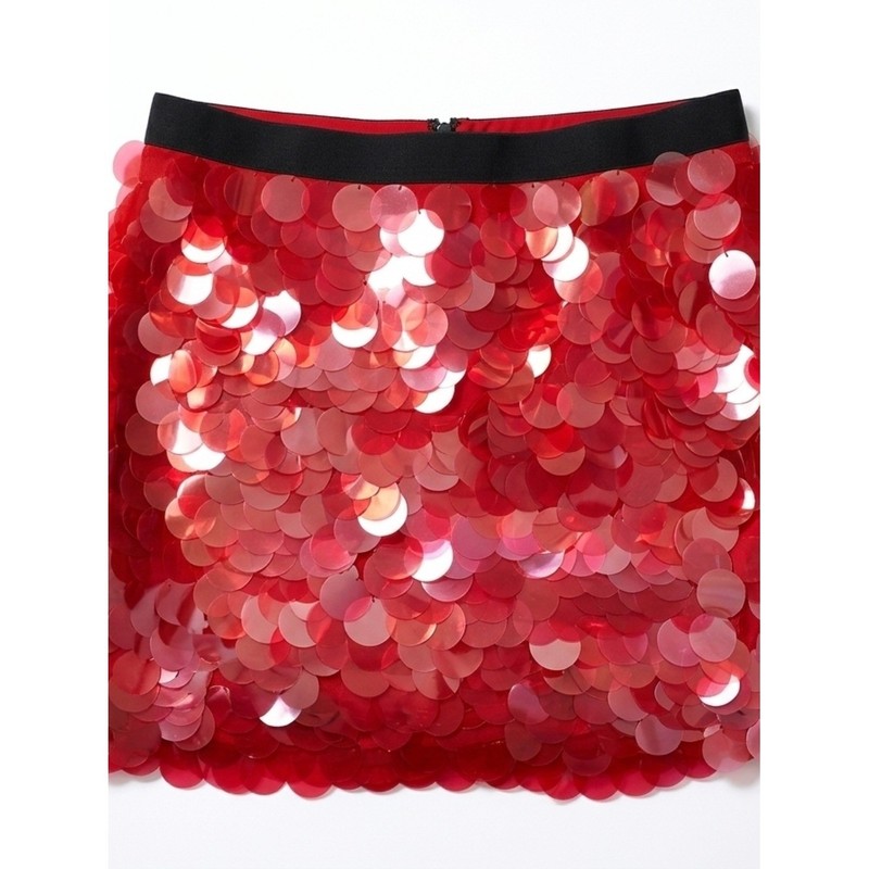 Dkny Red Pailette Sq1iun Silk Mini Skirt Medium Party Festival Club Dance