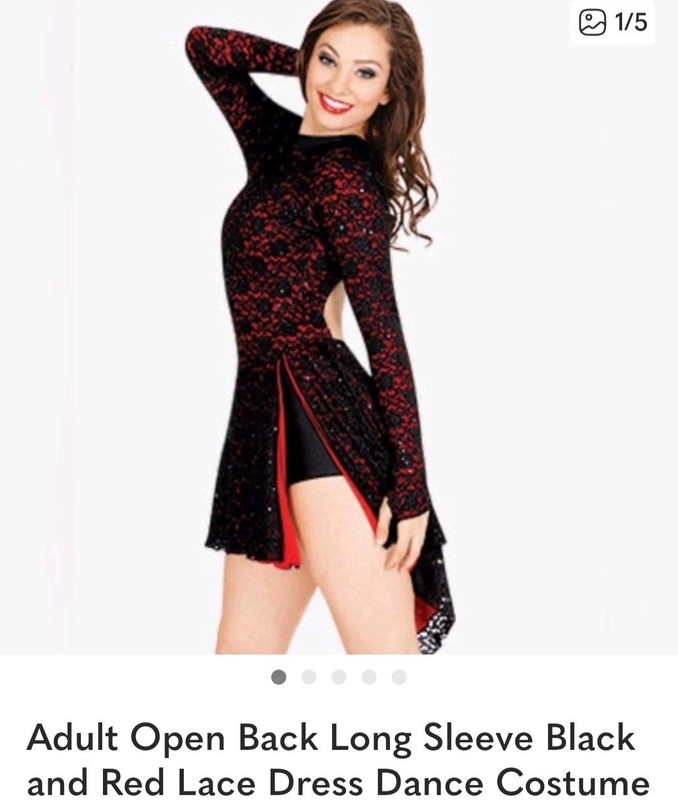 Adult Large Red and Black Lace Dance Costume with attached Shorts