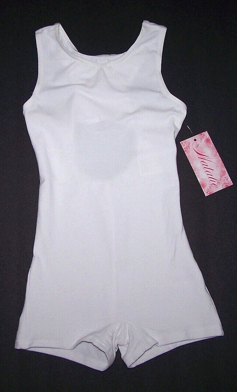 Natalie Theatrical Biketard Unitard Leotard Bike Shorts Bodysuit White New Girl