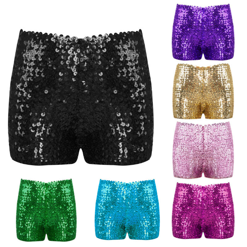 Youth Girls Glitter Sequin Shiny Dance Booty Shorts High Waist Party Hot Pants gallery