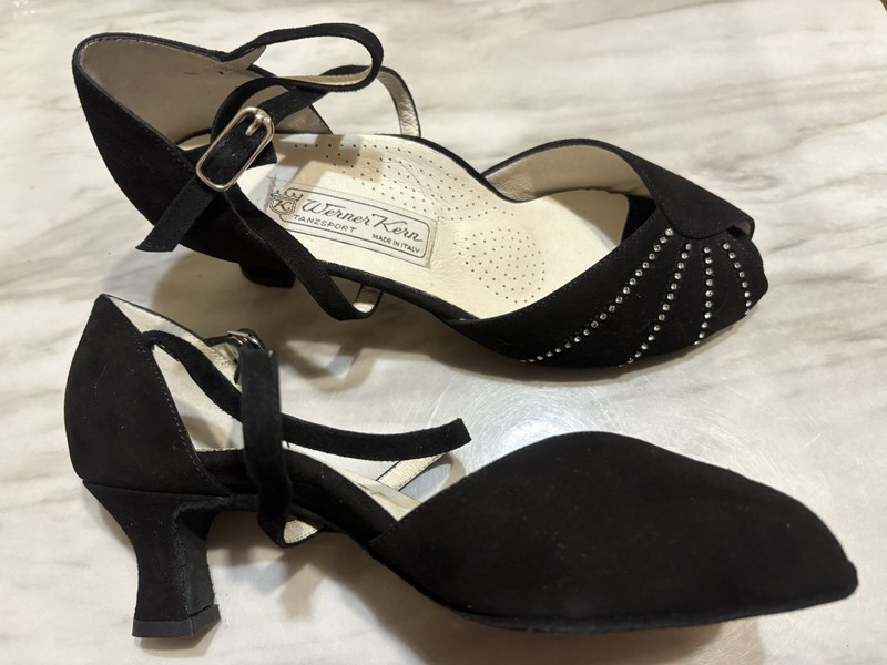 Werner Kern Women's Black, goat suede ,Ballroom Dance Shoes 8 Rhinestone Detail gallery