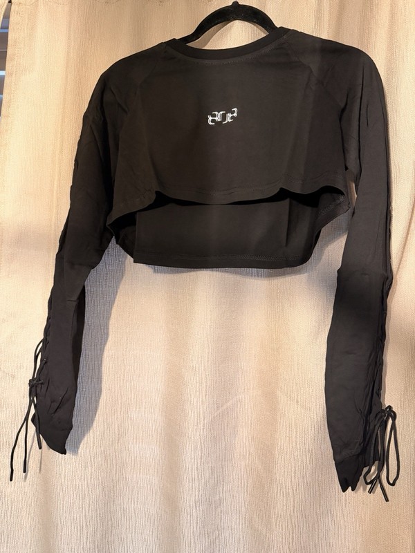 808 Designs Unisex EDM Rave/Festival Black Long Sleeve Tie Up Crop Top