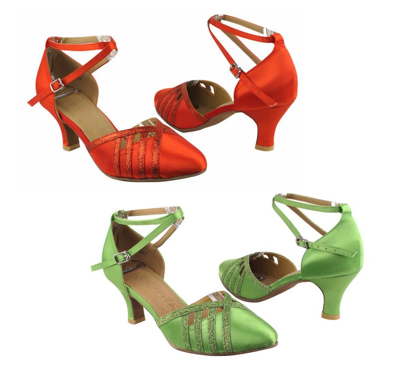 Red Satin OR Lime Green Glitter, Salsa Very Fine Dance Shoes Closed Toe – T1LD