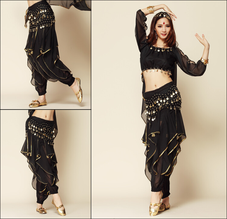 Women Belly Dance Costume Halloween Top+Belt+Head Veil+Pants Bollywood Outfit