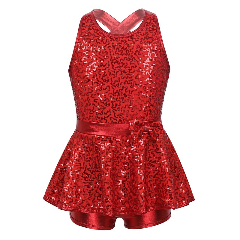 US Girls’ Sequins Jazz Hip-Hop Dance Leotard Dress Princess Ballerina Costumes