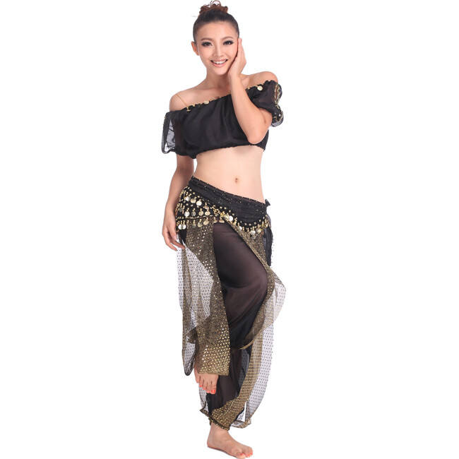 New Halloween Belly Dance Costume Set Skirt Top Belt Sequin Dance Costume Outfit