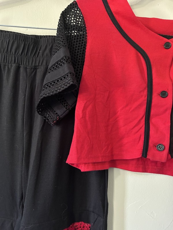 9pc COMPETITION jazz/hip hop DANCE COSTUMES Lot adult SMALL Red Black Gold gallery