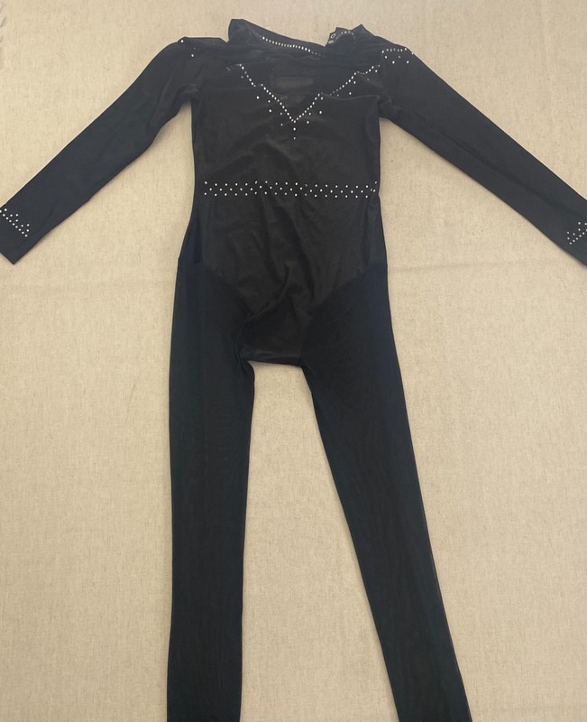iEFiEL Leotard Catsuit Womens Size M Black Rhinestone Long Sleeve High Neck NWT