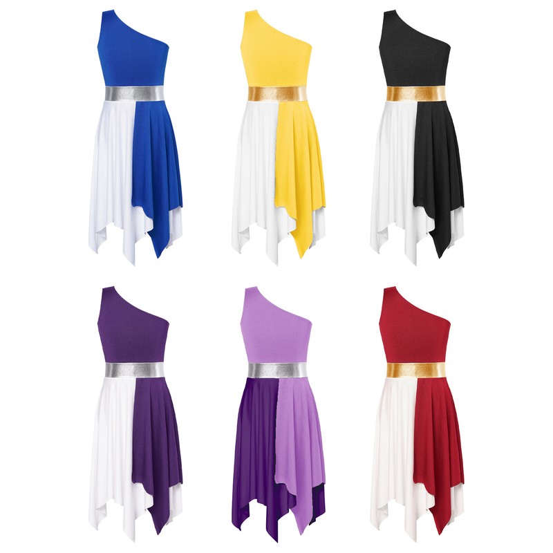 US Girls Color Block Liturgical Praise Dance Dress Worship Lyrical Costumes gallery
