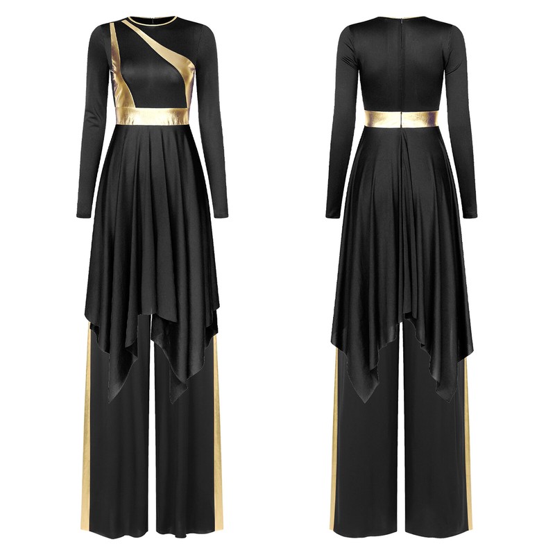 Women Dress 2pcs Dancewear Wide Leg With Loose Pants Praise Outfits Dance Show