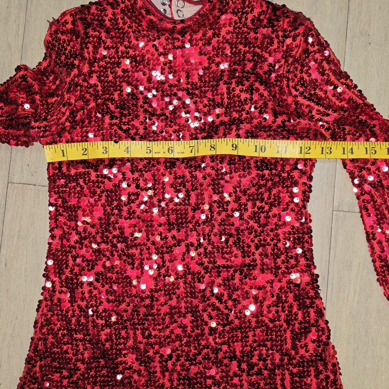 Balera Sequin Shift Dance Dress Red Long Sleeve W/ Unitard Sz Child's Large 14 gallery